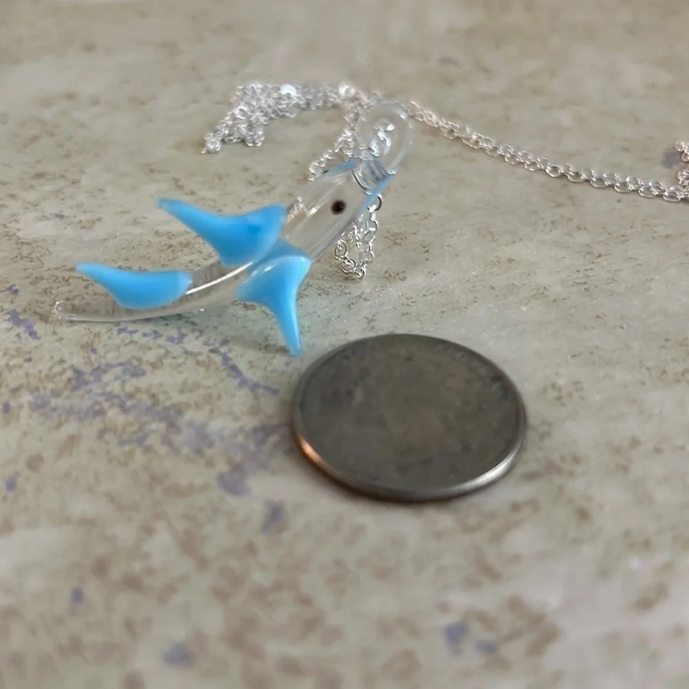 Hand Blown Glass Fish Necklace 26” Chain